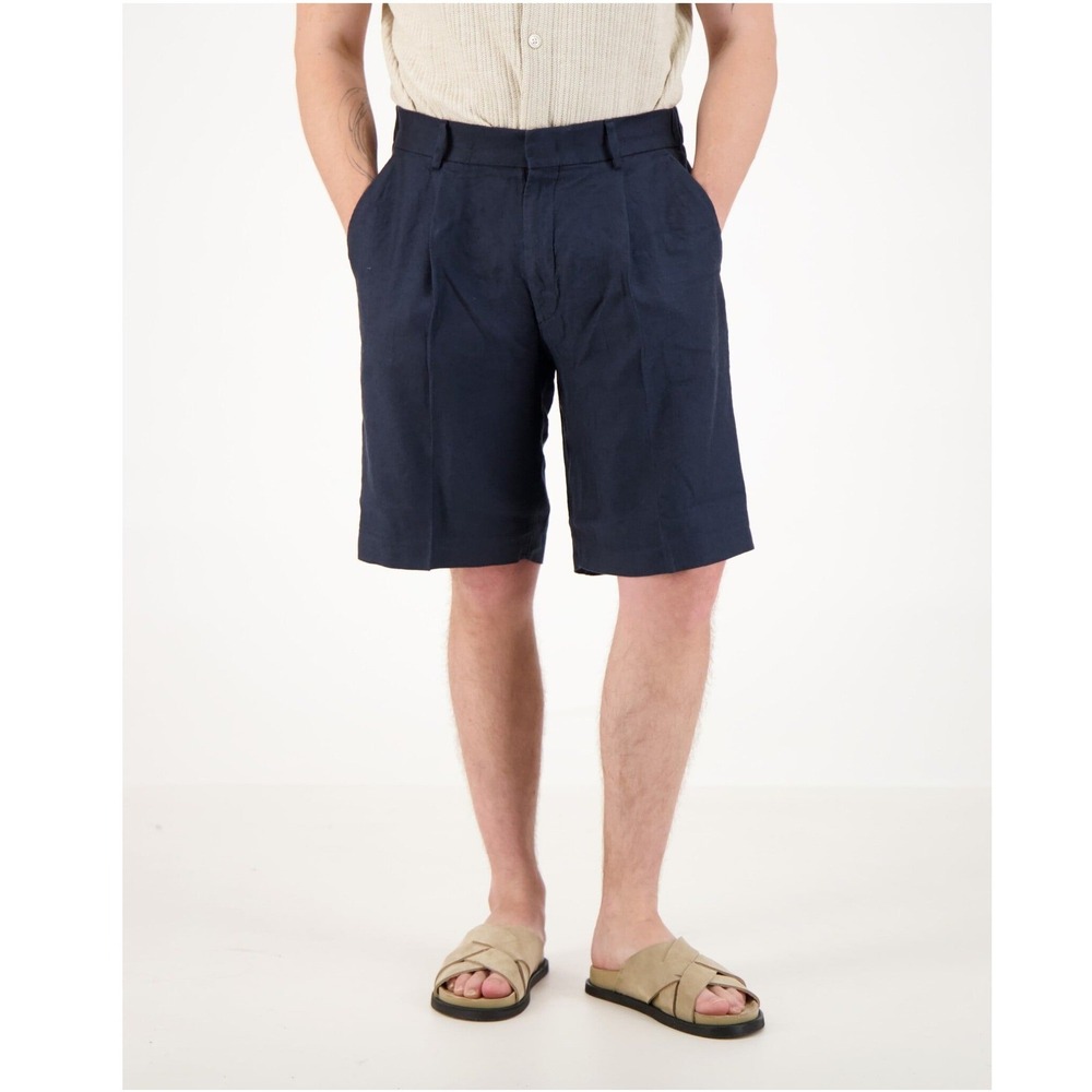 NN.07 Kay Shorts 1808 Deep Navy Linen Viscose Pleated Shorts Mens 32 NEW